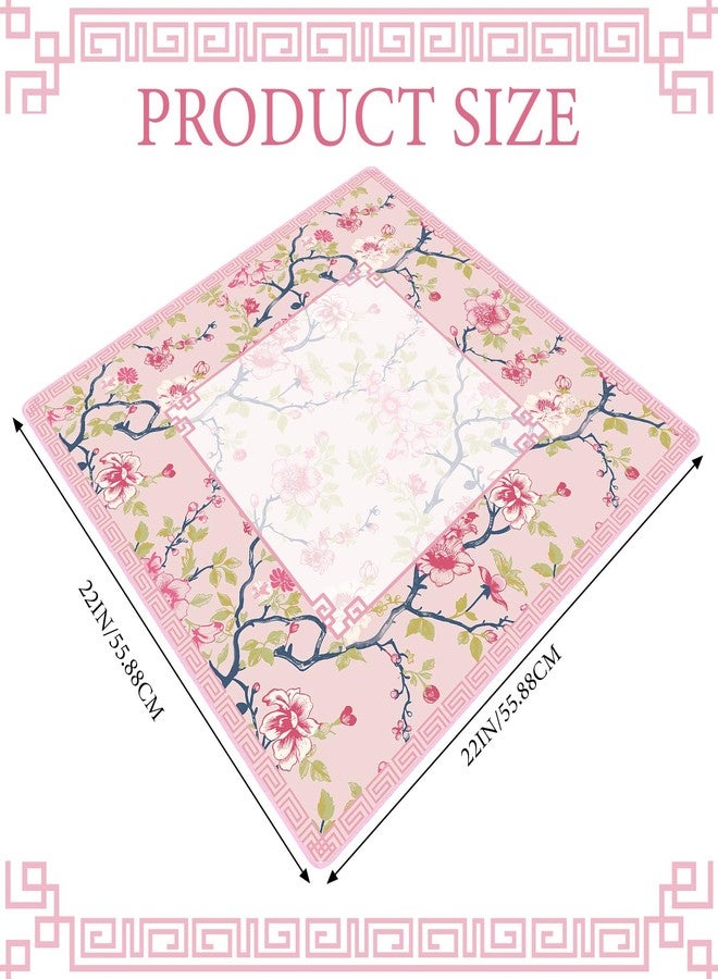 Sonwyoung 22 Inch Mini Chinoiserie Mahjong Mat for Travel Set White Floral Mahjong Mat Cute Small Domino Accessories Gifts Domino and Tile Game Table(Pink and Green) - Image 2